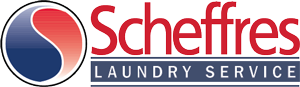 Red and blue logo with words Scheffres Laundry Service